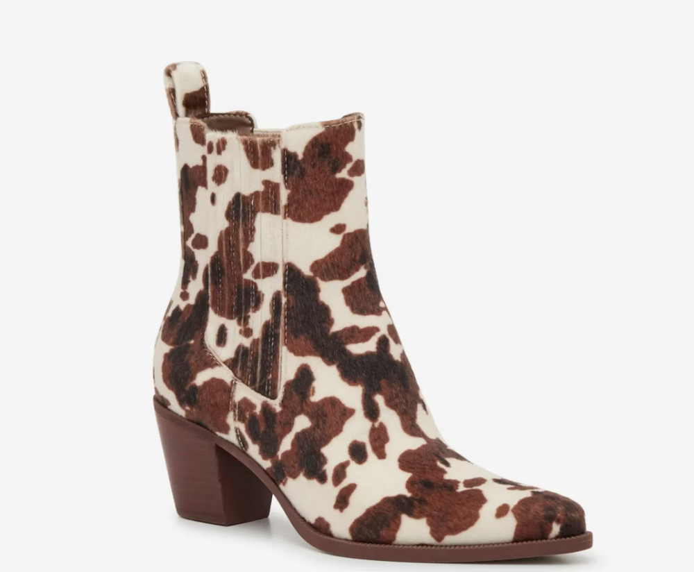Dolce Vita Steffi Boot In White Brown Cow Print Women’s Size 8M New In Box